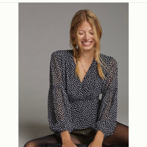 Anthropologie puff sleeve wrap blouse - Picture 2 of 2